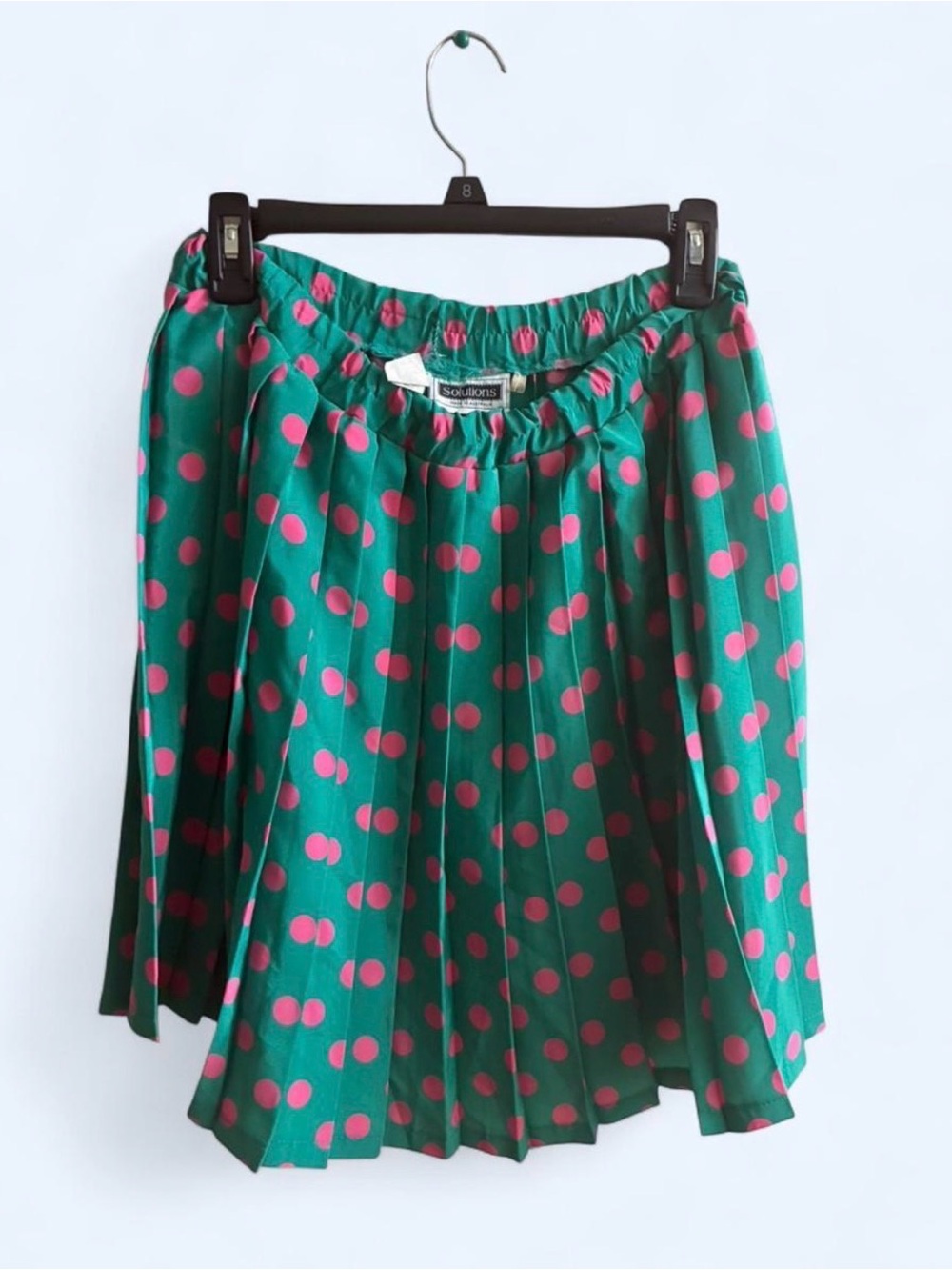 Vintage Bold Green & Pink Polka Dot Pleated Skirt - size 12